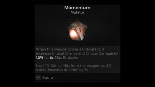 The Mutator for Momentum in Remnant 2 sits on a black background.