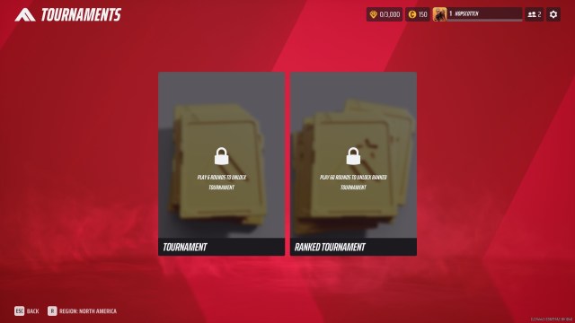 A screenshot of the Tournaments menu in THE FINALS with the two main game modes shown.