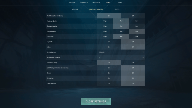 Graphics quality settings for maximum FPS in VALORANT.