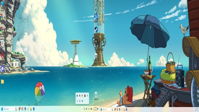 Mario on the beach dual monitor wallpaper