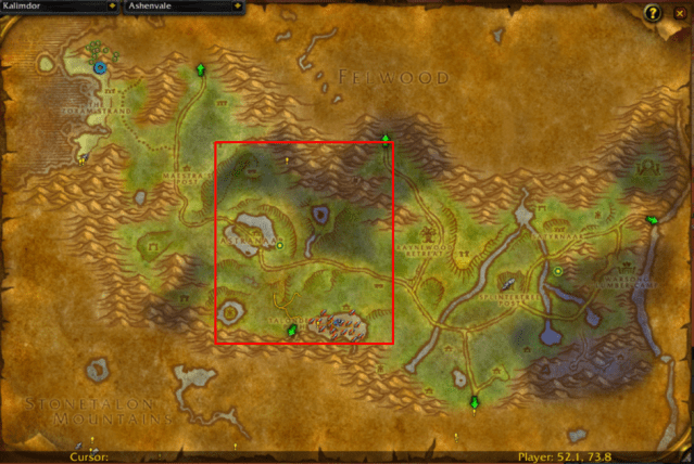 Area where Ashenvale Bears are the most likely to be found.