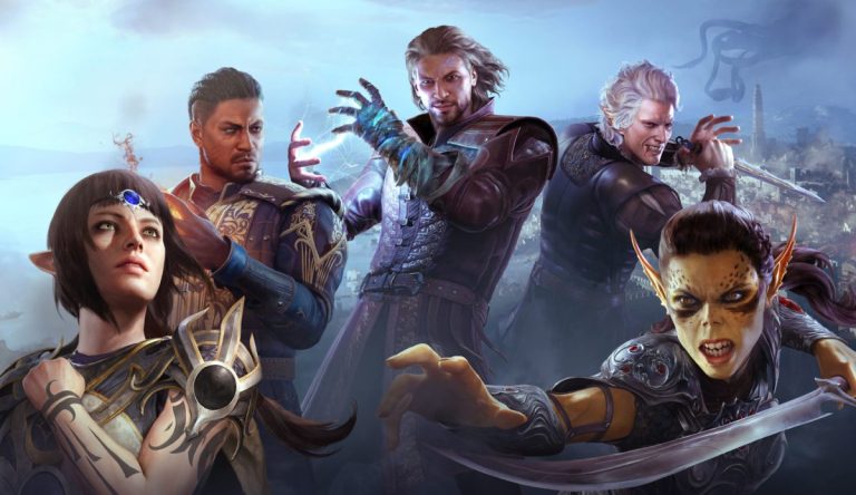 Promotional artwork of the main characters from Baldur's Gate 3.