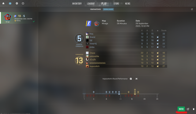 CS2 watch downloaded match page