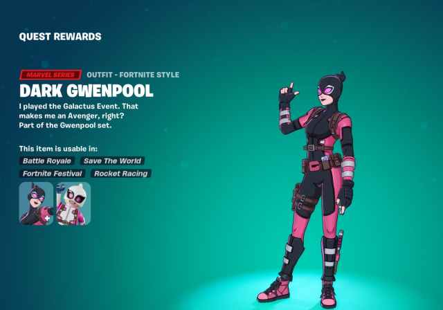 Gwenpool in a dark outfit in Fortnite