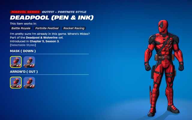 Deadpool Pen & Ink skin in Fortnite