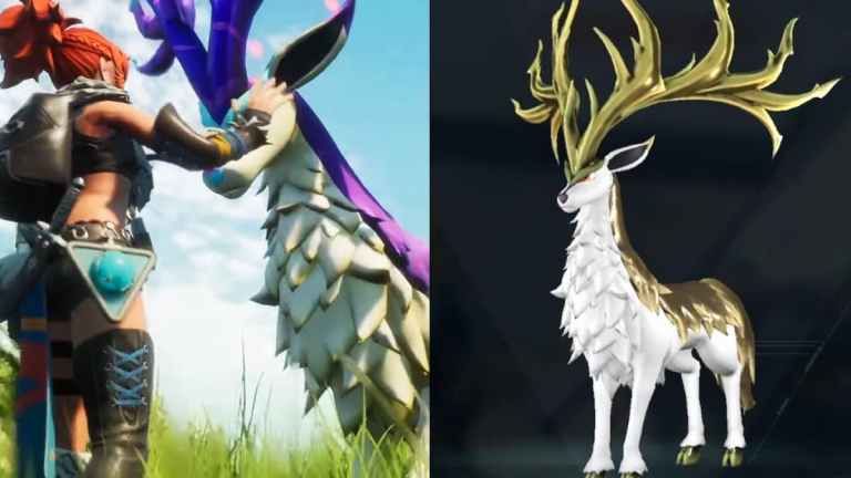 A Eikthyrdeer Terra next to a regular Eikthyrdeer being pet.