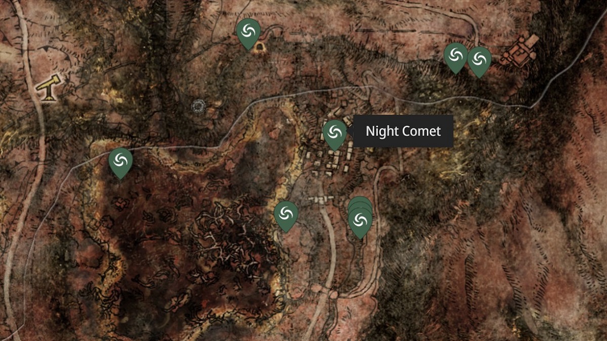 An image showcasing the location of the Night Comet Sorcery in Sellia in Elden Ring.
