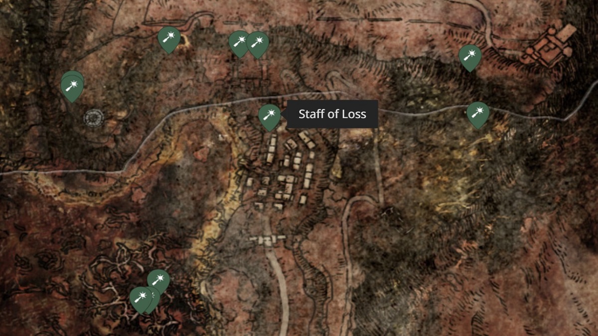 An image showcasing the location of the Staff of Loss in Sellia in Elden Ring.