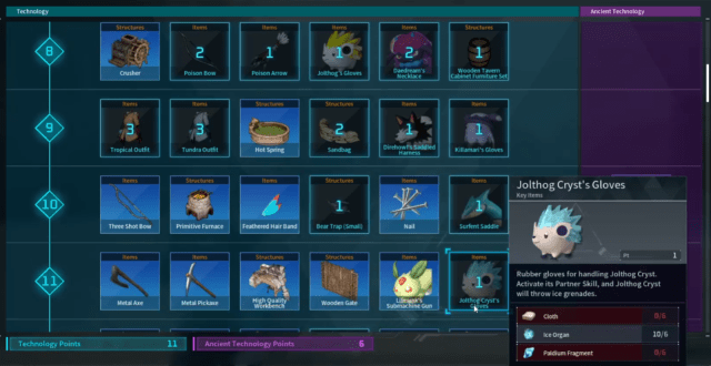 How to unlock Jolthog Cryst Gloves in Palworld via menus.