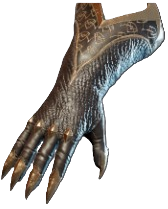 Silver gloves with sharp finger tips and gold accents