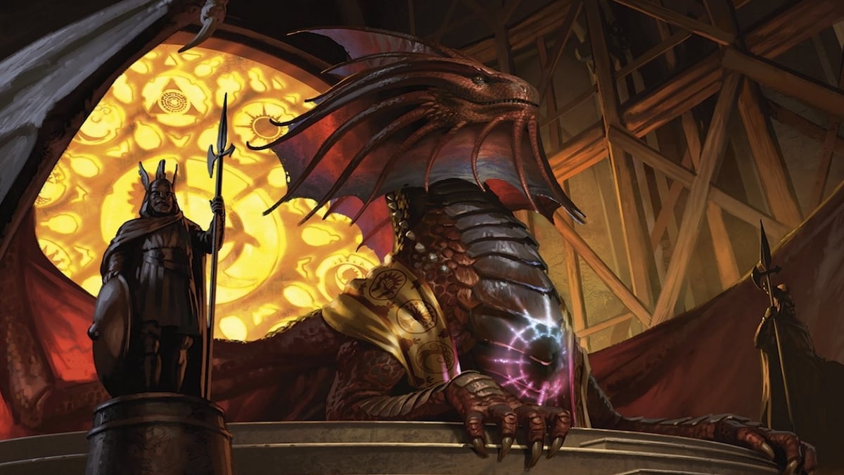 Niv Mizzet chilling on throne in MTG MKM set