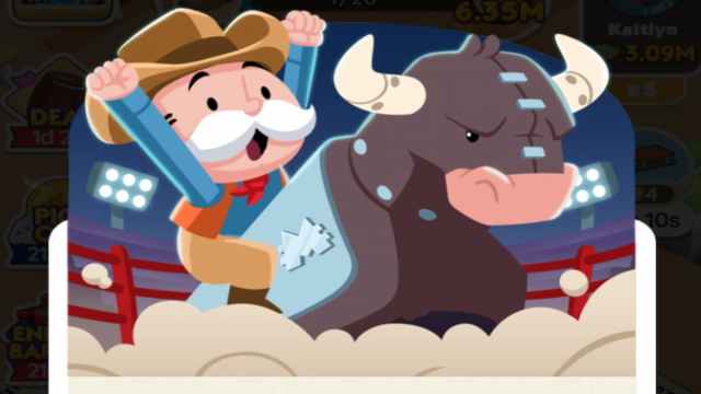 Mr. Monopoly riding a bull