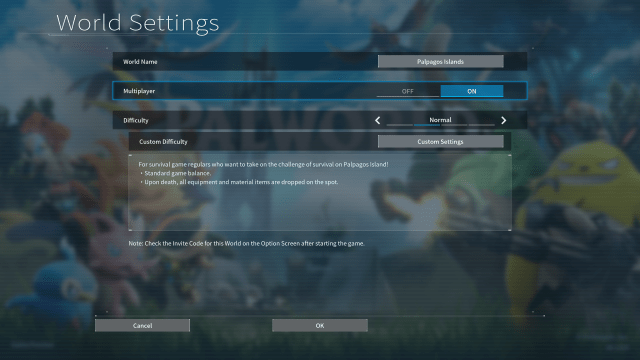 Normal world setting in Palworld
