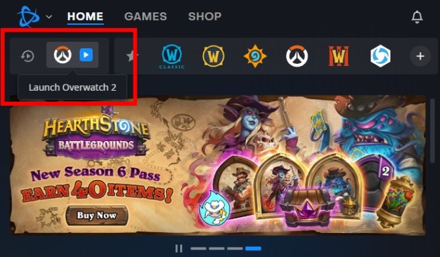 The Blizzard client menu.