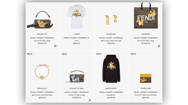 Pokemon Fendi Collab items