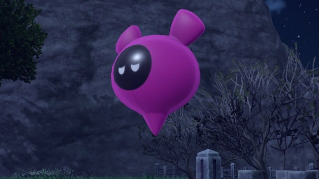 Pecharunt floating at night in Pokémon Scarlet and Violet