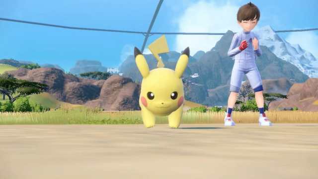 Trainer syncing with their Pikachu in Pokémon Scarlet and Violet The Indigo Disk DLC.