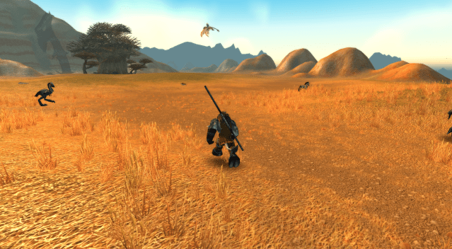 A Tauren player running through the Barrens in WoW Classic