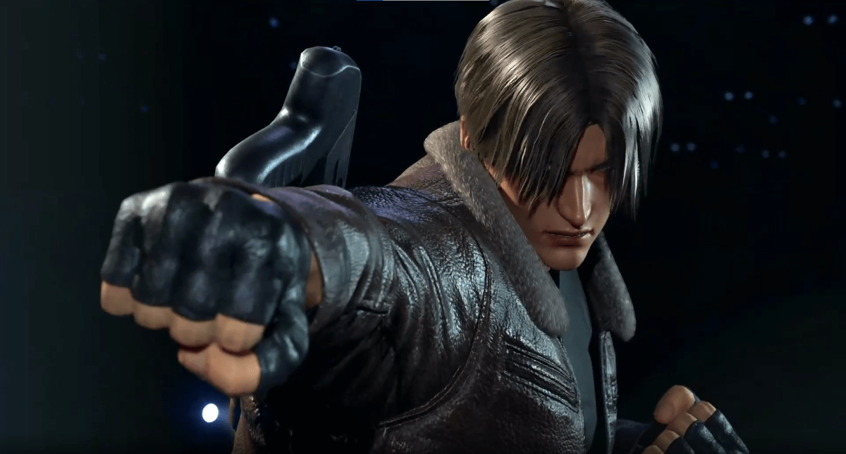 A screenshot of the Leon Kennedy Jin character customization from Tekken 8.