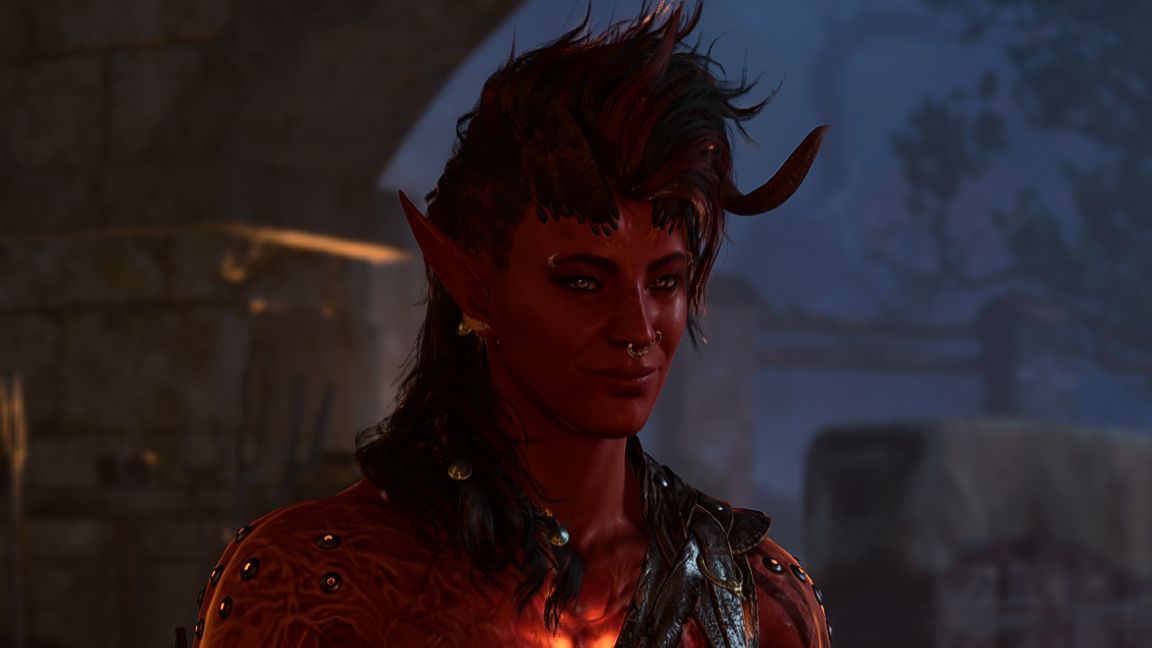 A screenshot of an NPC called Karlach in BG3.