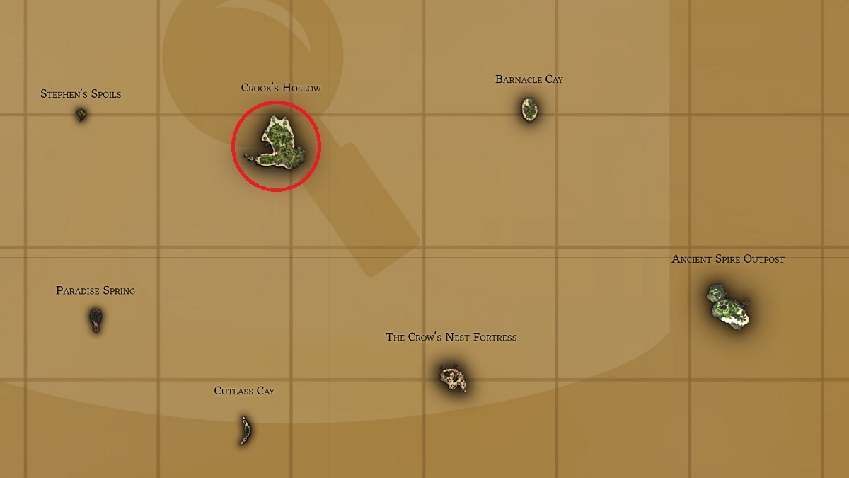 An image showcasing Crook's Hollow on the Sea of Thieves map.