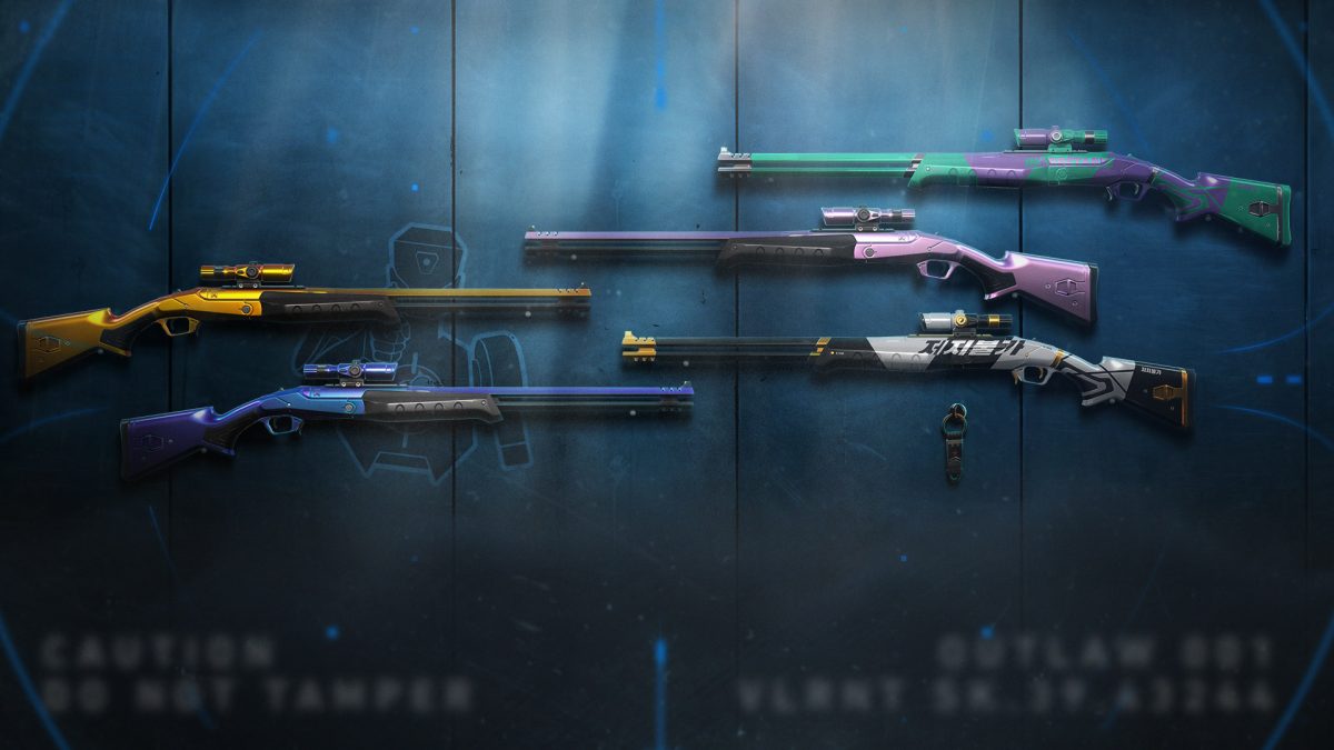 Colored Outlaw weapon skins in VALORANT.