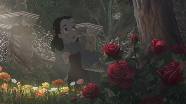 Bye Sweet Carole little girl lying in bed of flowers