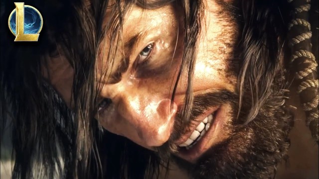 A close up of Tryndamere looking angry in the league cinematic "Still Here"