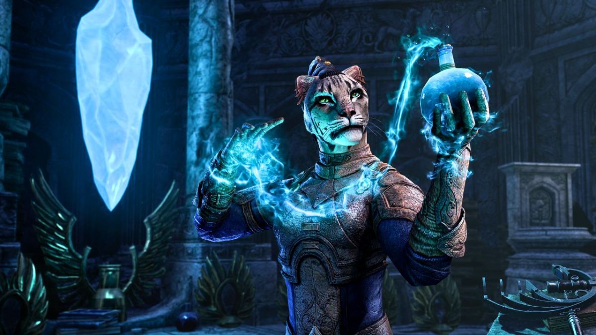 Cat wielding a glowing jar in ESO Gold Road