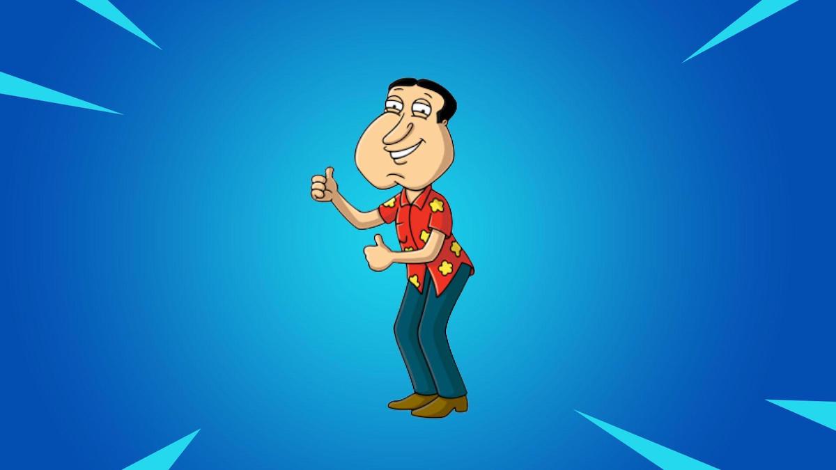 Family Guy's Quagmire on a Fortnite background.