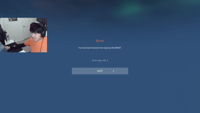 Solista getting banned from Valorant by the Vanguard anti-cheat.