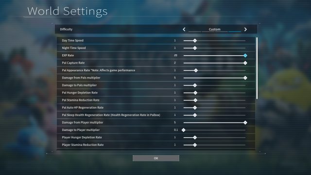 World Settings in Palworld