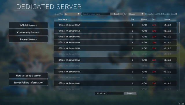 Palworld PC dedicated server menu