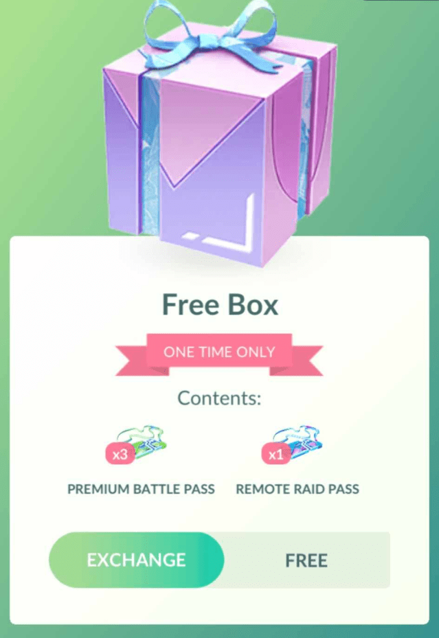 Pokémon Go free box window.