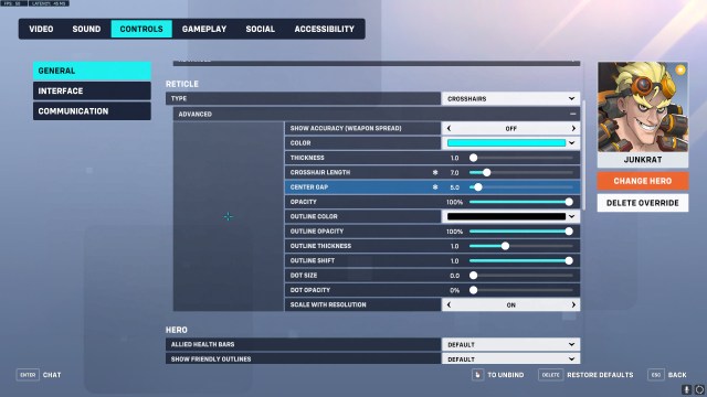 A recommended crosshair for Junkrat in Overwatch 2.