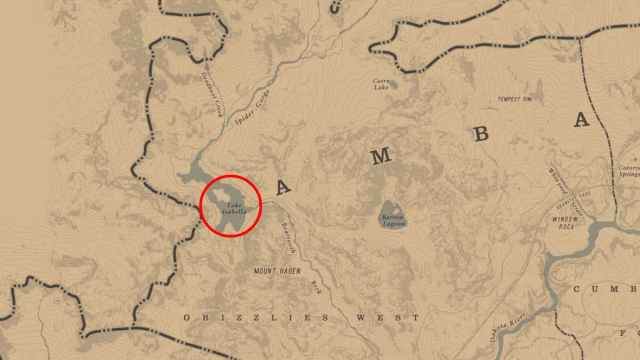 Lake Isabella circled on the RDR2 map