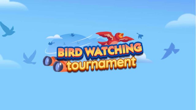 The logo of Bird Watching in Monopoly GO on a blue skies background.