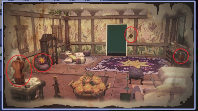 The locations for all four items in Rapunzel's Tower.