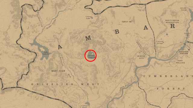 Barrow Lagoon circled on the RDR2 map