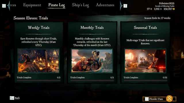 Trials menu of the season 11 in Sea of Thieves