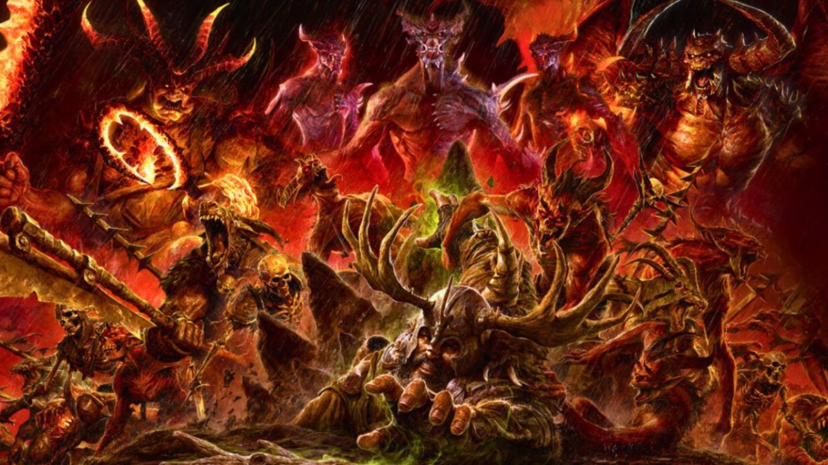 a helmet-wearing character crawling away from a horde of demons in Diablo 4 Season Five.