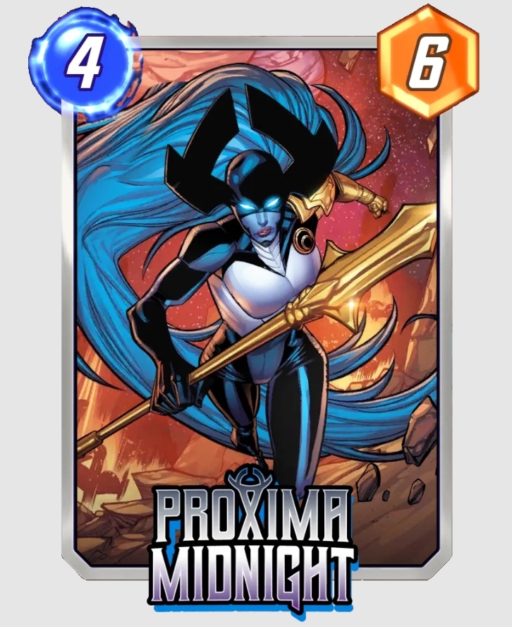 Proxima Midnight Marvel Snap card art.