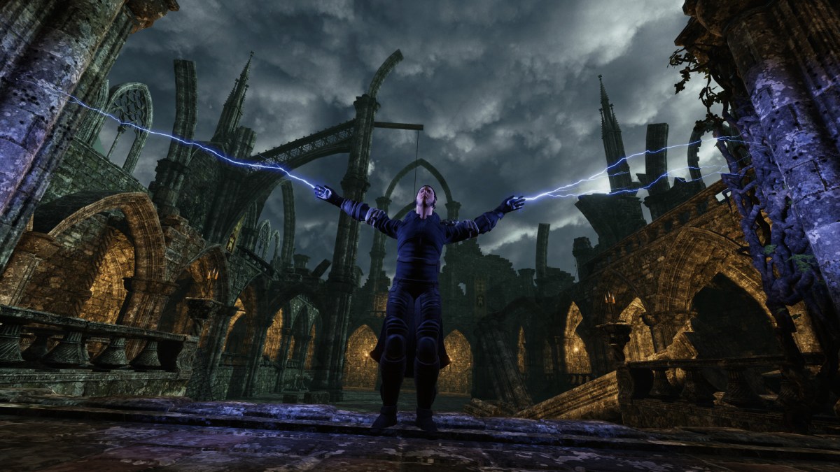 An in game screenshot of the lightning powers from Blades and Sorcery.