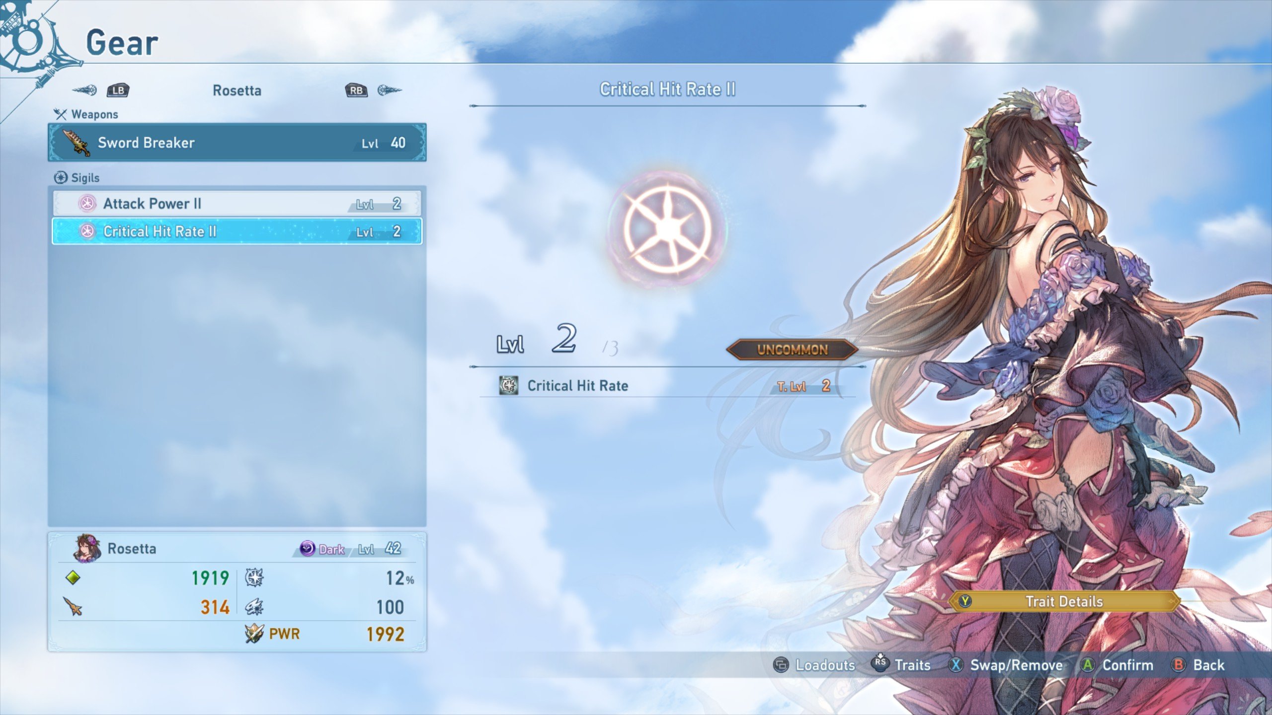 An image showcasing Rosetta's gear in Granblue Fantasy Relink.