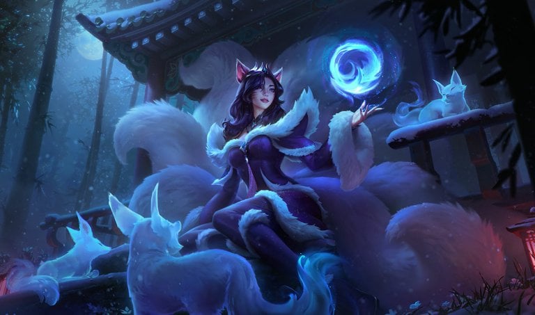 Ahri sitting and manipulating orb of magic.