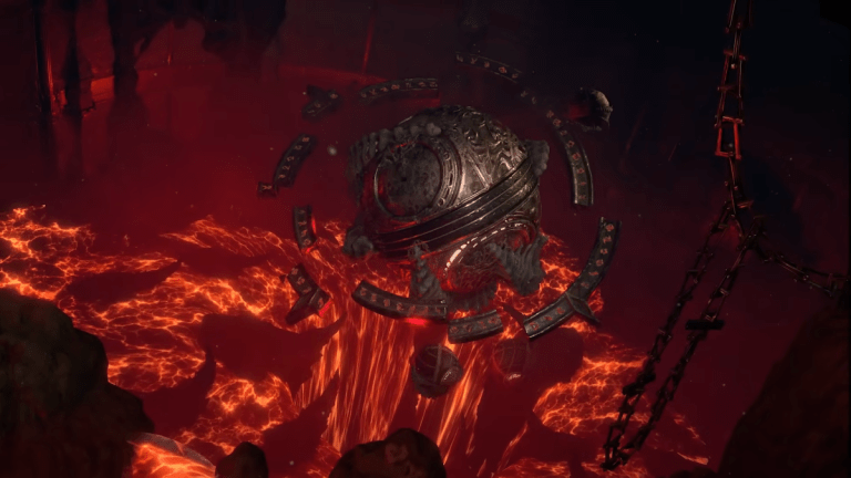 Image of a large sphere in front of a lava bed in Diablo 4.