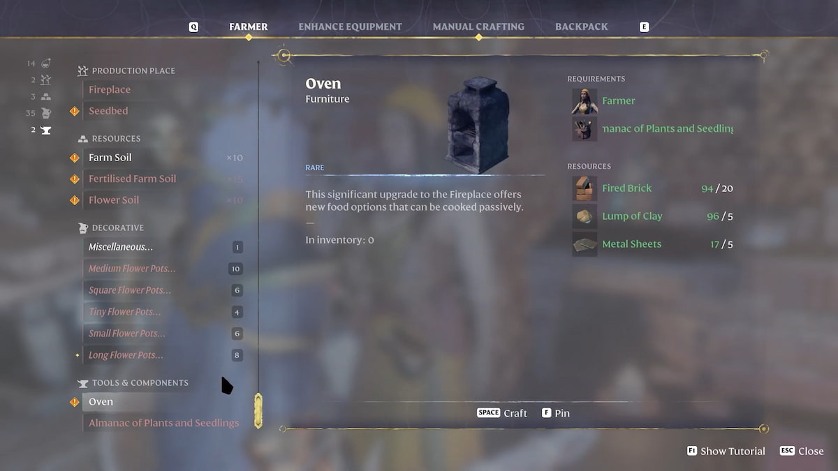 Enshrouded oven crafting menu