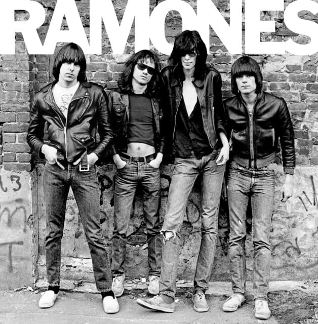 An image from fortnite festival of the band that performs Blitzkreig Bop in black and white. 