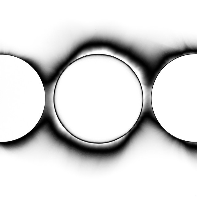 An image of the Don't You Worry Child cover art from Fortnite Festival. This is a white background with three black circles. 