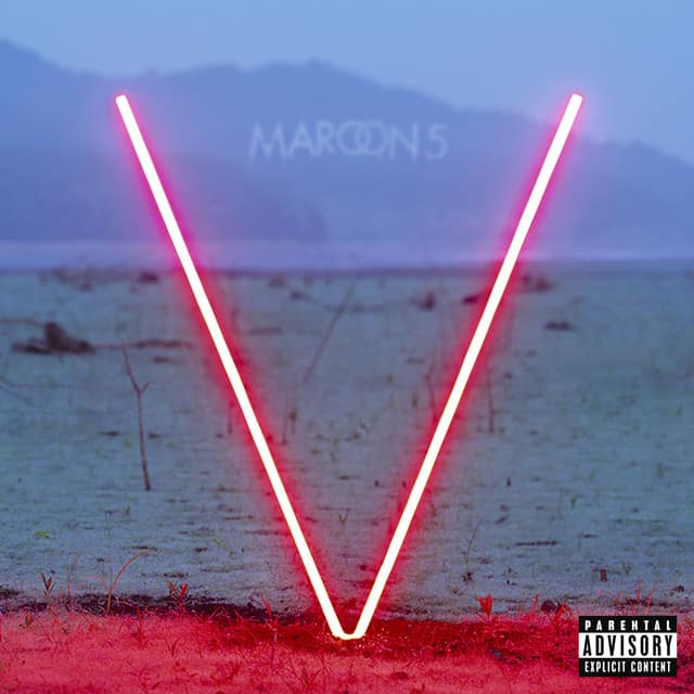 An image from Fortnite Festival of the Maps cover art. This art features a red neon V glowing in the desert. 